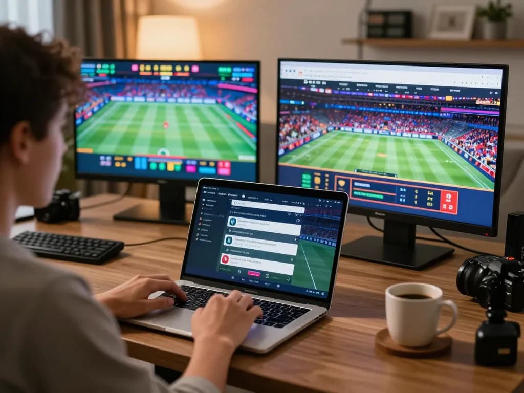 Player engaged in sports betting on LV88 using a laptop in a cozy, modern setting