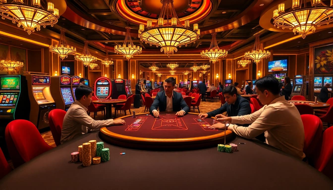 Lương Sơn TV Bóng Đá live gambling scene with poker players at an elegant casino table.