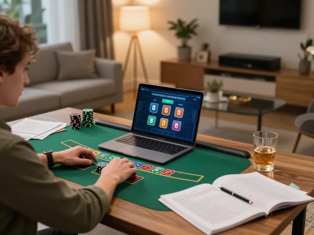 vipwin777 player enjoying blackjack game in a stylish home environment