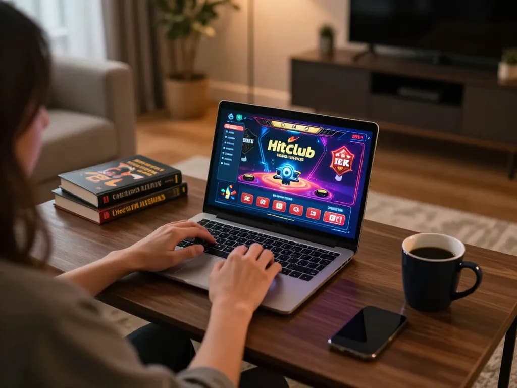 Player immerses in Hitclub online gaming with vibrant interface, cozy atmosphere, and strategic focus