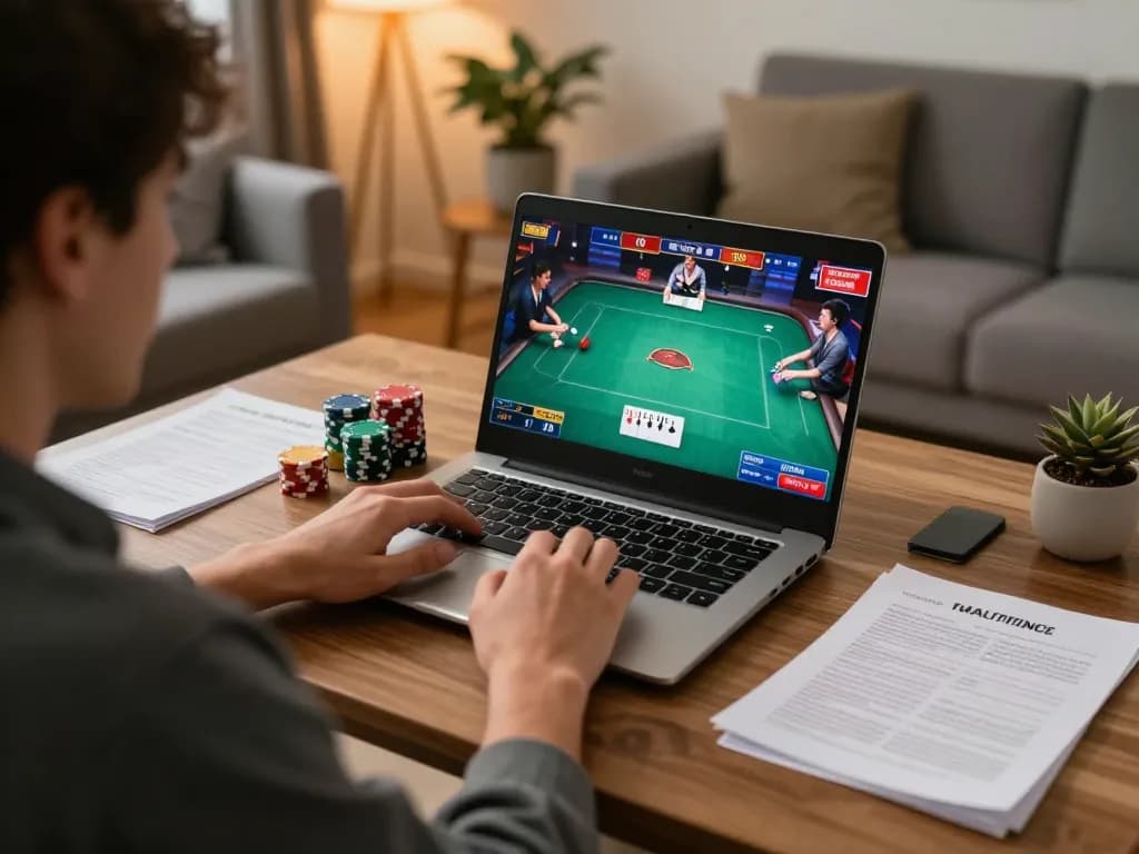 Say88 gaming session with a player focused on online poker, colorful chips on the table.