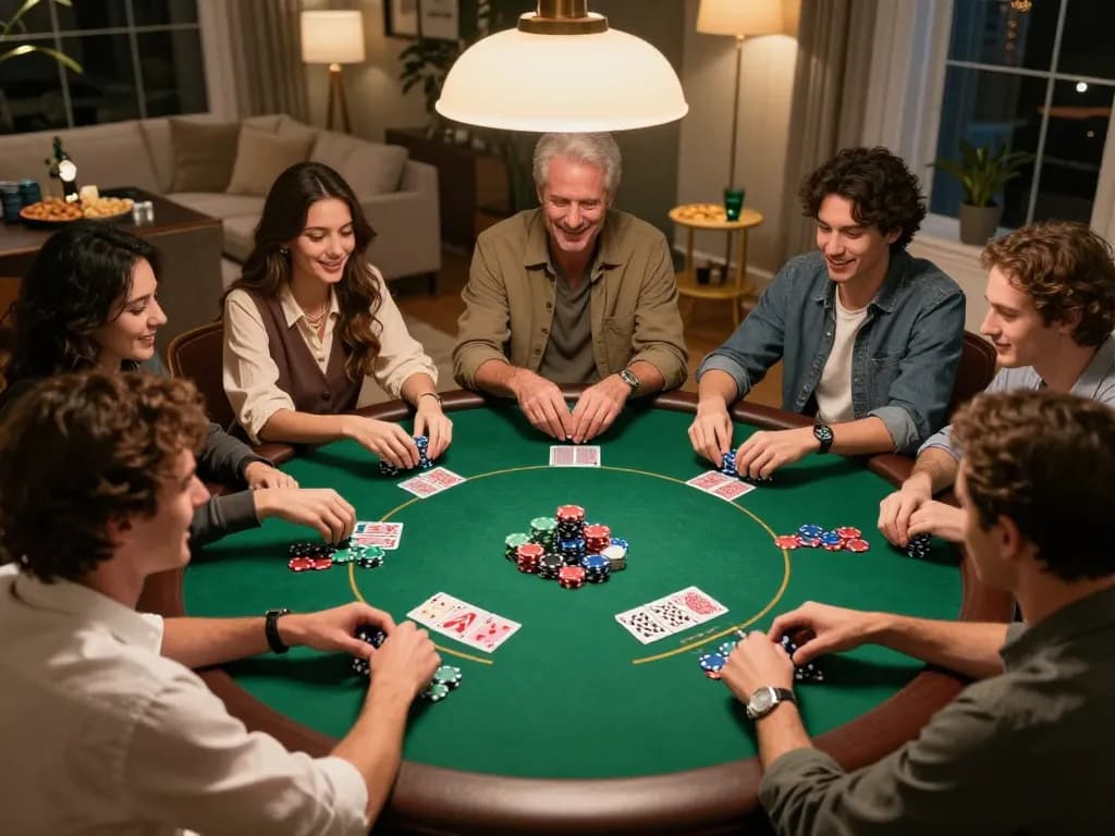 Sungaitoto players enjoying a friendly poker game night with chips and cards on the table.