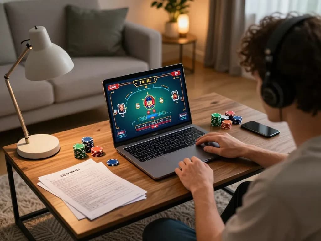Tai Xiu Online gameplay in a modern home setup showing engaging interface and strategic notes.