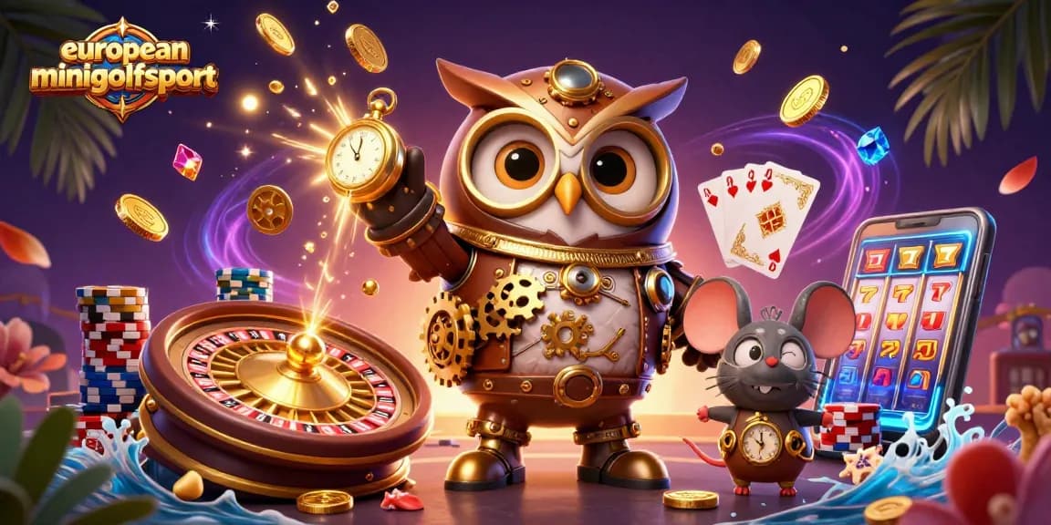 Experience the excitement of europeanminigolfsport with a vibrant 3D casino scene featuring timeless characters and dynamic elements.