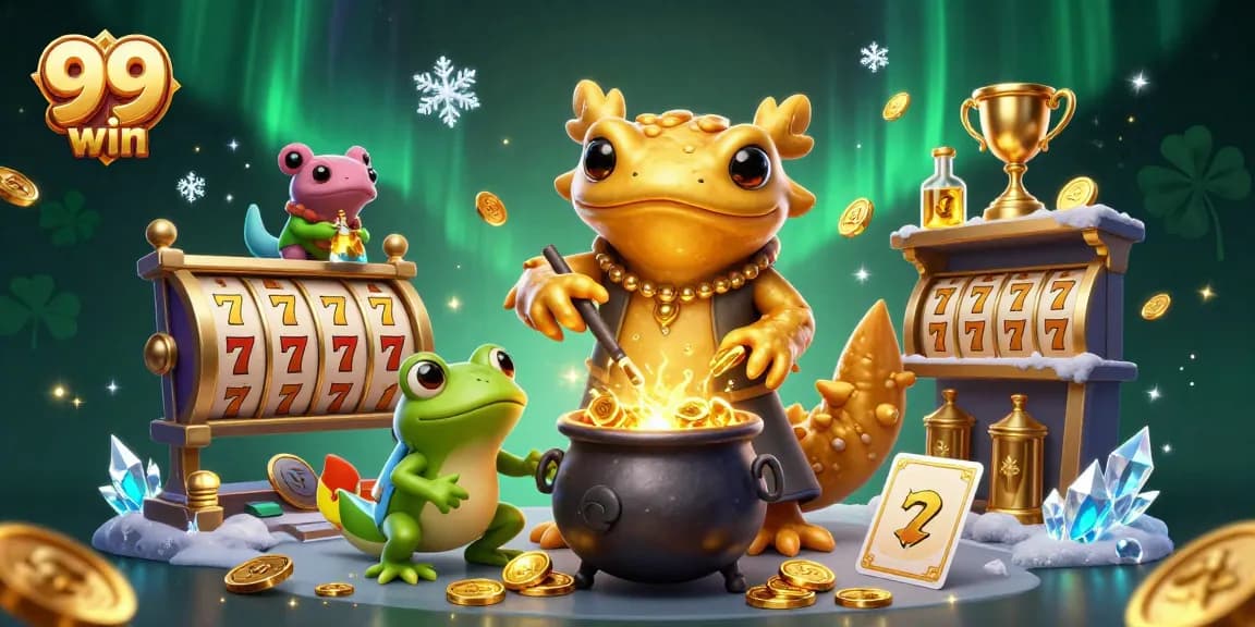 Experience thrilling wins at 99 win casino with a vibrant 3D alchemist scene mixing gold and games.