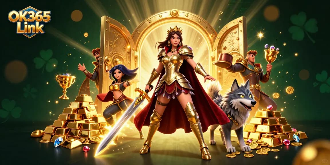 Engage with the exciting world of online gaming at OK365 Link featuring a warrior queen and treasures.