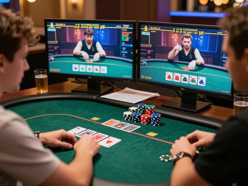Xo88 chính thức poker player engaging in a thrilling online game with strategy notes visible