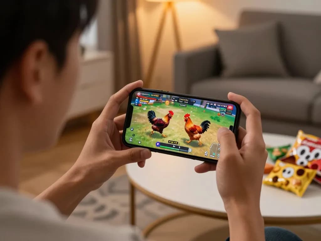 Xem đá gà trực tiếp HD trên điện thoại thông minh trong không gian ấm cúng, thưởng thức trận đấu trực tiếp.