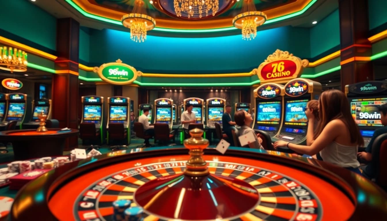 Experience the excitement of online gambling at 98win.com with dynamic casino visuals capturing the thrill of play.