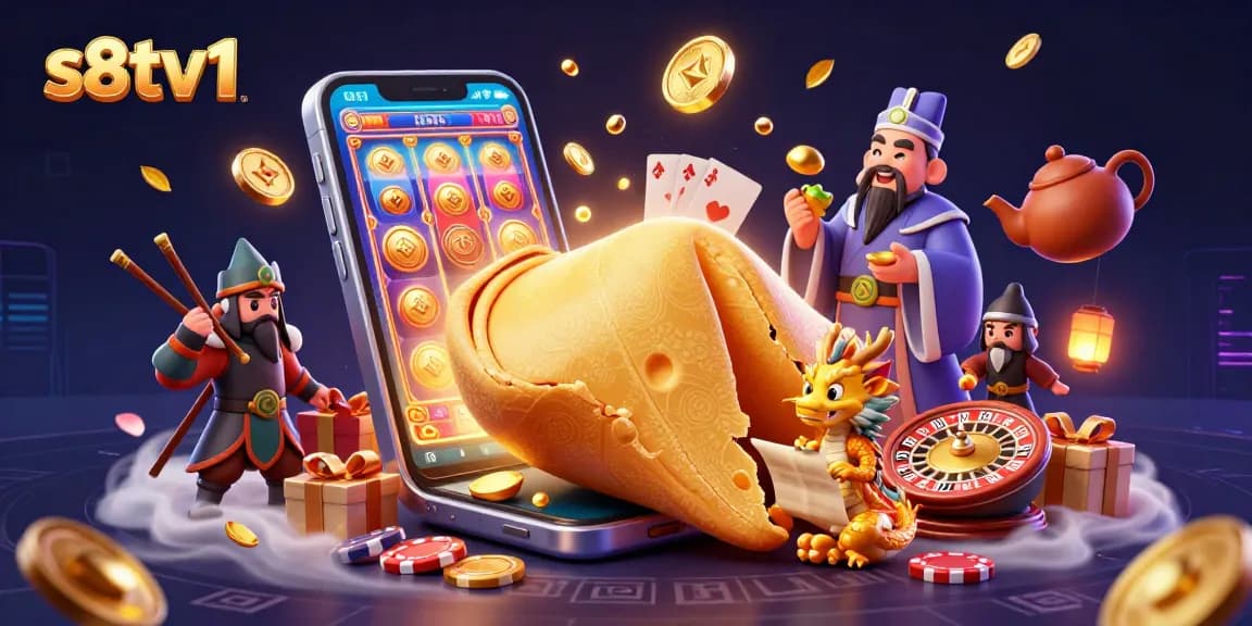 S8tv1 delivers live sports betting excitement with a 3D illustration of a golden fortune cookie and dragon.
