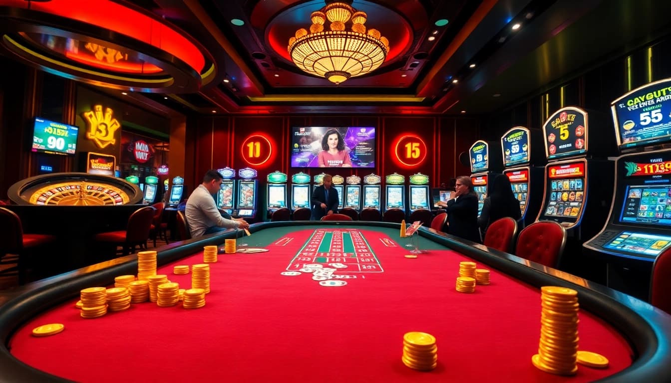 Kèo nhà cái 5 displayed live on a vibrant casino poker table, showcasing an exciting gambling experience.