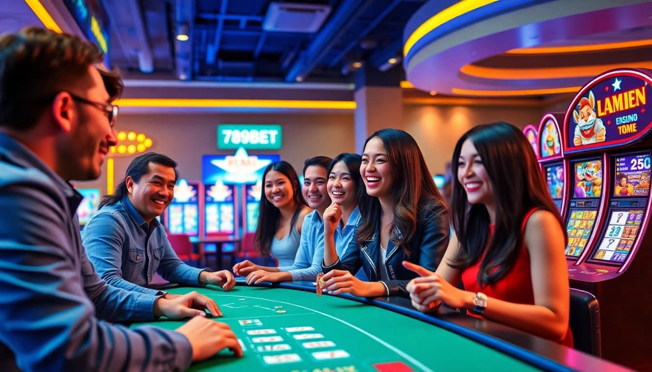 Exciting online gambling experience at 789b with diverse players enjoying poker and live casino games.