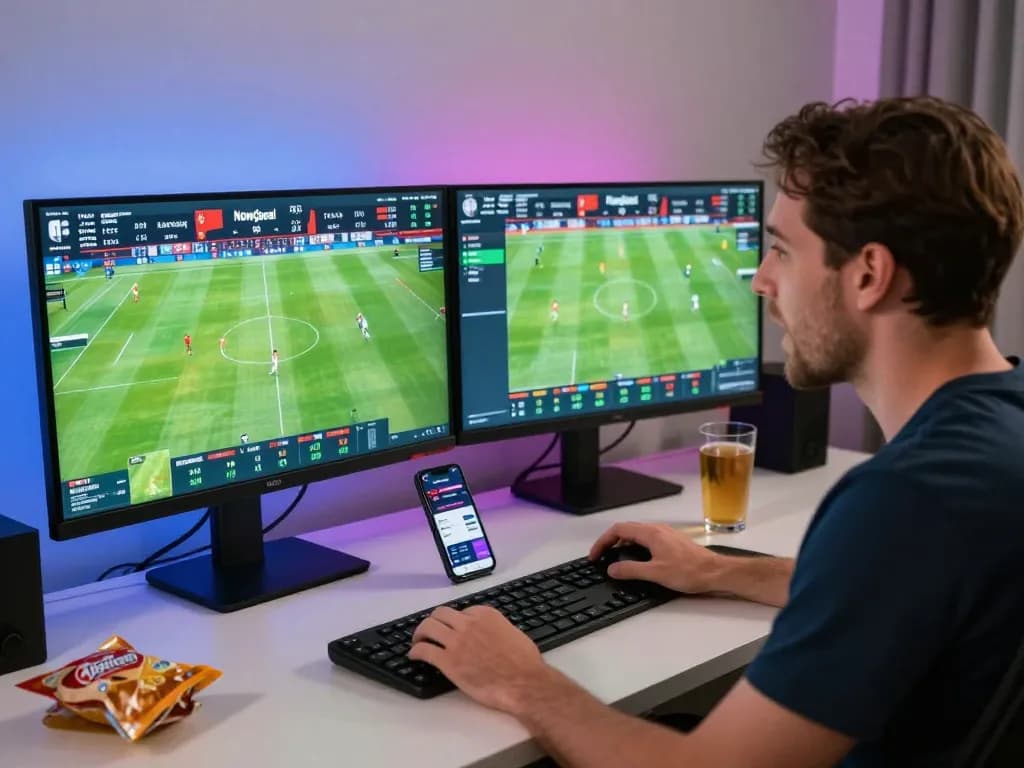 Interactive online betting scene showcasing Nowgoal platform for live sports scores and betting excitement.