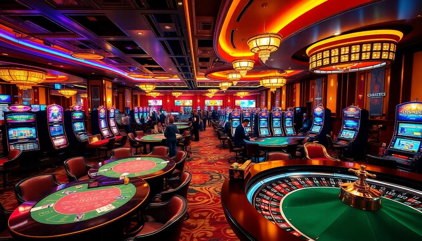 SODO66 casino scene showcasing exciting gameplay at tables and slot machines