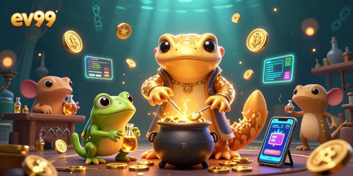 Join the magical world of ev99 as gold coins flow from an alchemist's cauldron! Play now!