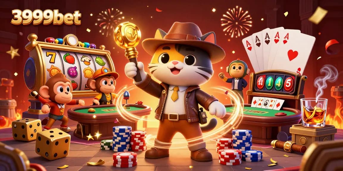Experience the thrilling world of 3999bet in this vibrant 3D casino adventure scene, featuring exciting game elements and characters.