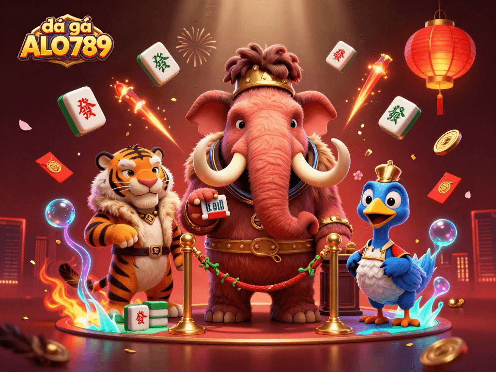Experience đá gà ALO789 with a vibrant illustration of casino characters in action.