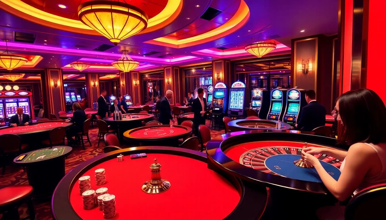 Experience the thrill of online gaming at mb66-t.com with vibrant casino tables and elegant decor.