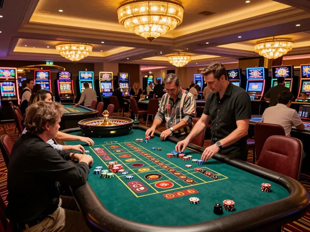 Kuwin casino players enthusiastically engaging at a roulette table, capturing the excitement of the game.