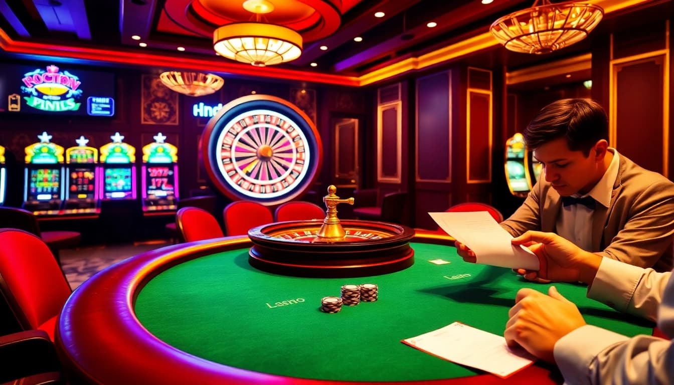 Players enjoying a thrilling poker game at a luxurious casino inspired by https://mm88.moe/, showcasing strategy and excitement.