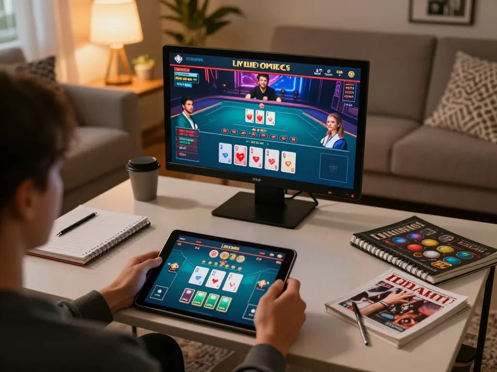 Player enjoying live dealer games on a tablet at home, discovering digitalwala strategies in a cozy environment.