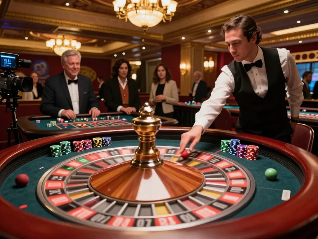 Go8 players engaging at a roulette table, showcasing camaraderie and excitement in an elegant casino atmosphere.