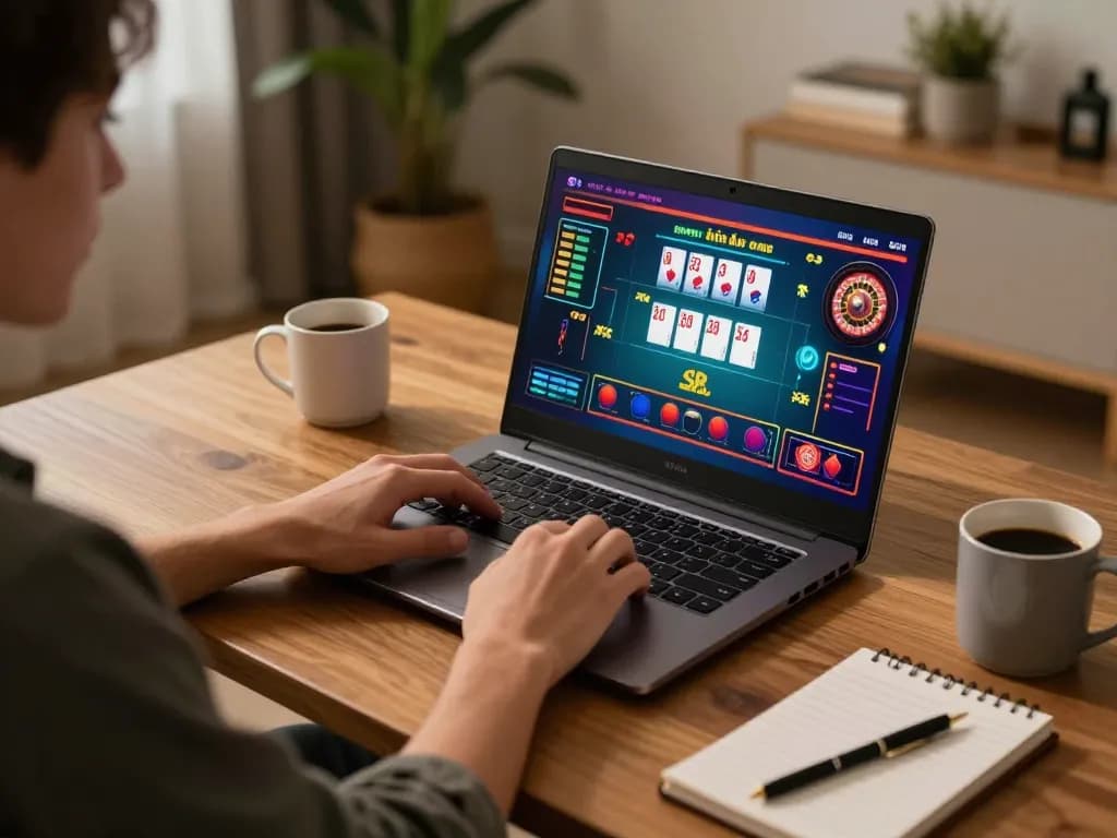 Playing online casino games at home with da88 chính thức on the laptop screen