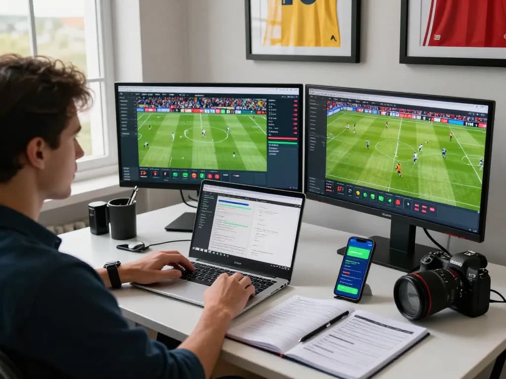 A passionate sports bettor analyzing live odds on 1gom for football matches