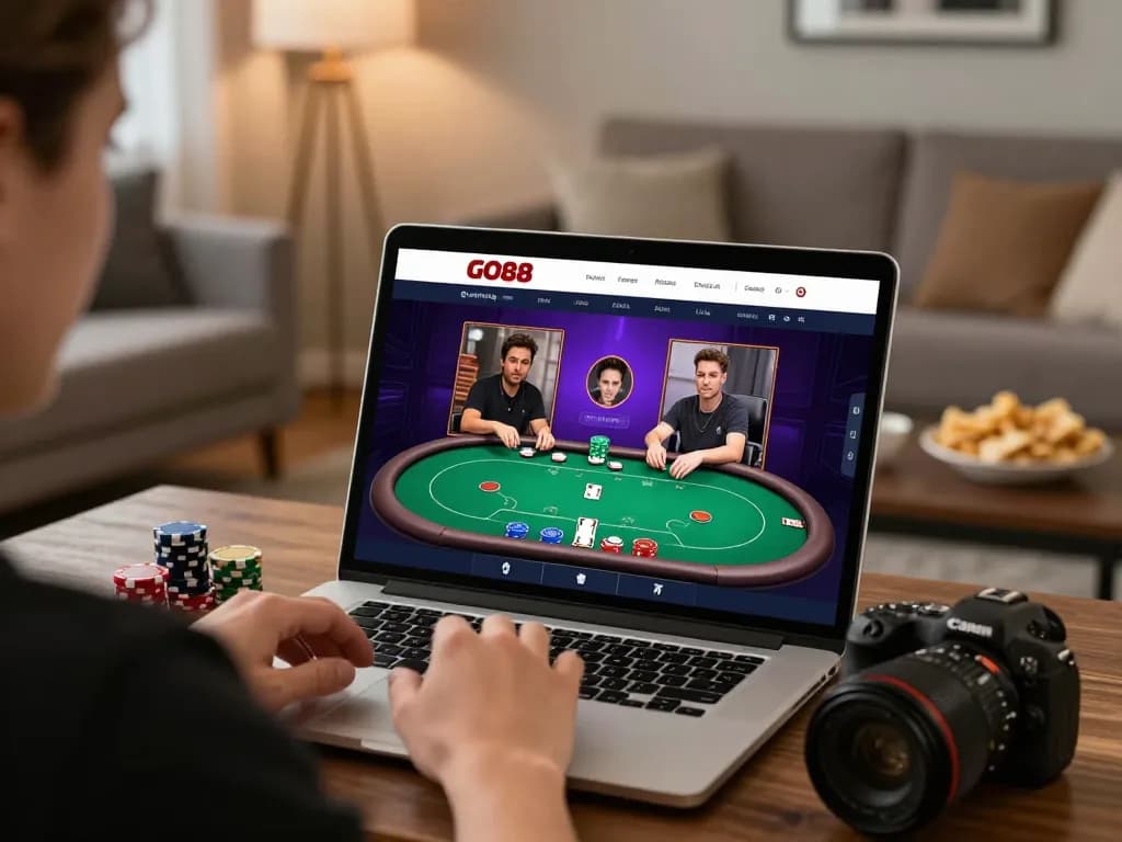Engaging scene of online poker gameplay on the GO88 platform, emphasizing a strategic and friendly atmosphere.