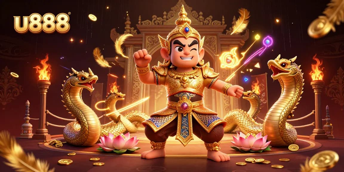 Win big at u888 with a vibrant casino scene featuring a temple guardian and thrilling game elements.