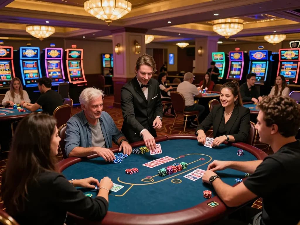 Engaged players enjoying a lively poker game at F8BET casino, surrounded by vibrant atmosphere and strategic gameplay.
