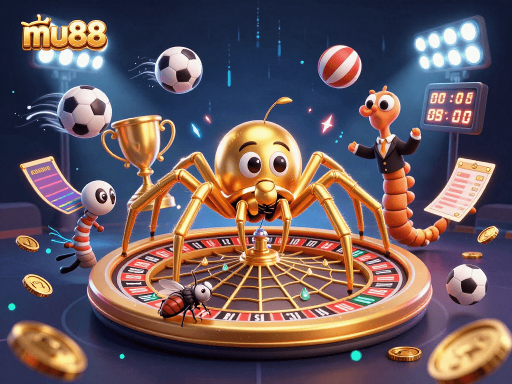 Place your bets with mu88 in this vibrant casino scene featuring dynamic characters.