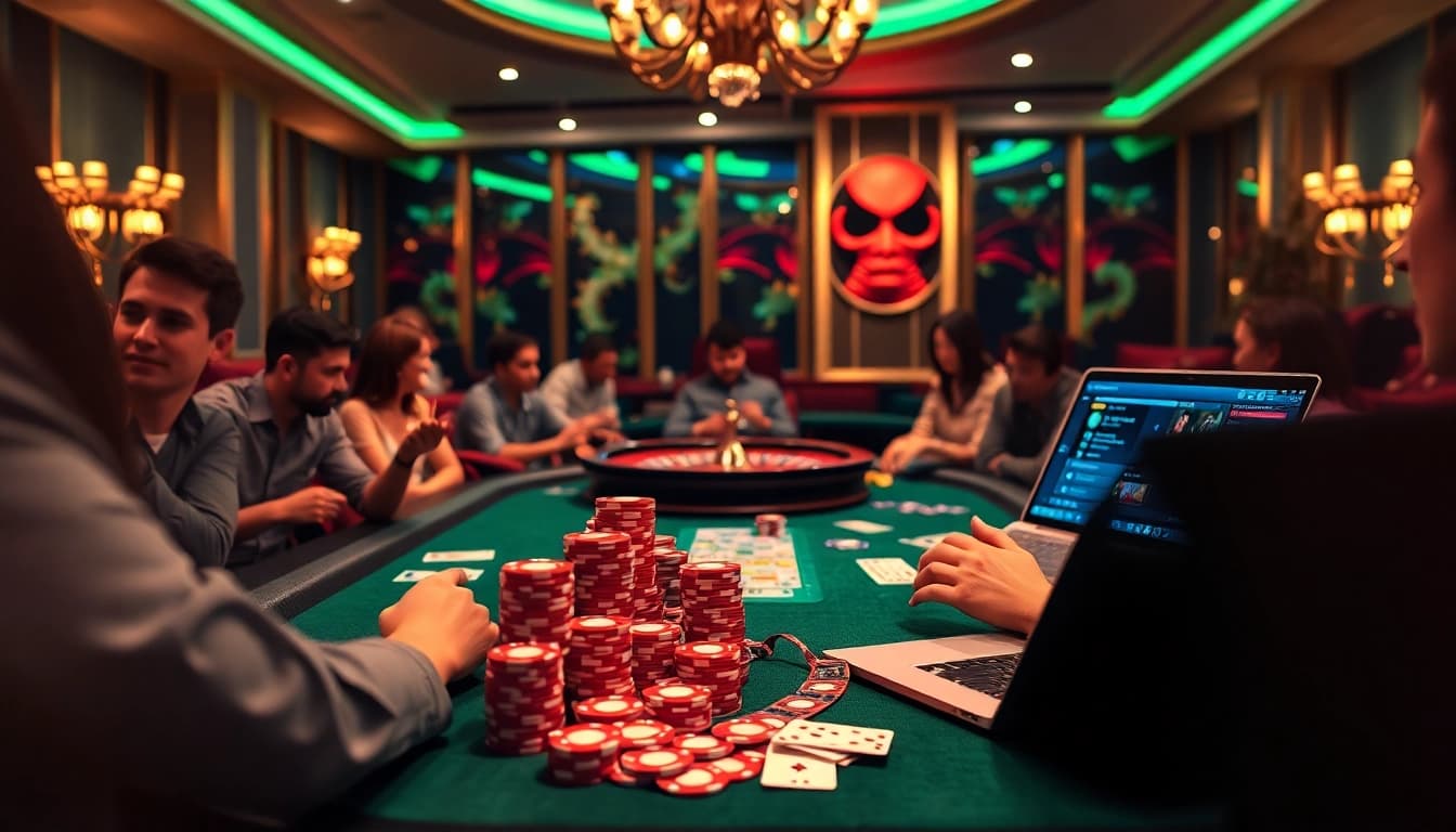 Players engaging in intense poker gameplay at mm 88's luxury casino environment.