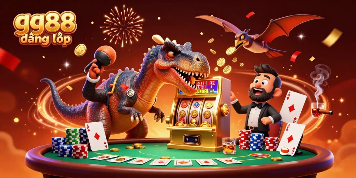 Experience the excitement of gg88 đăng nhập with a pachycephalosaurus winning jackpots next to a panicked casino manager.