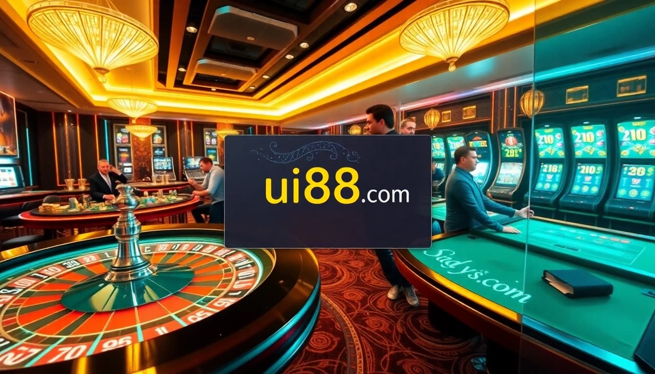 Players winning exciting games at uu88 com's vibrant casino, showcasing poker, roulette, and slot machines.