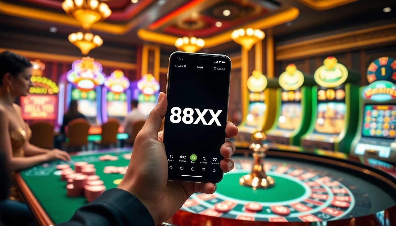 Experience thrilling online gambling with the engaging 88XX app at a vibrant casino table.