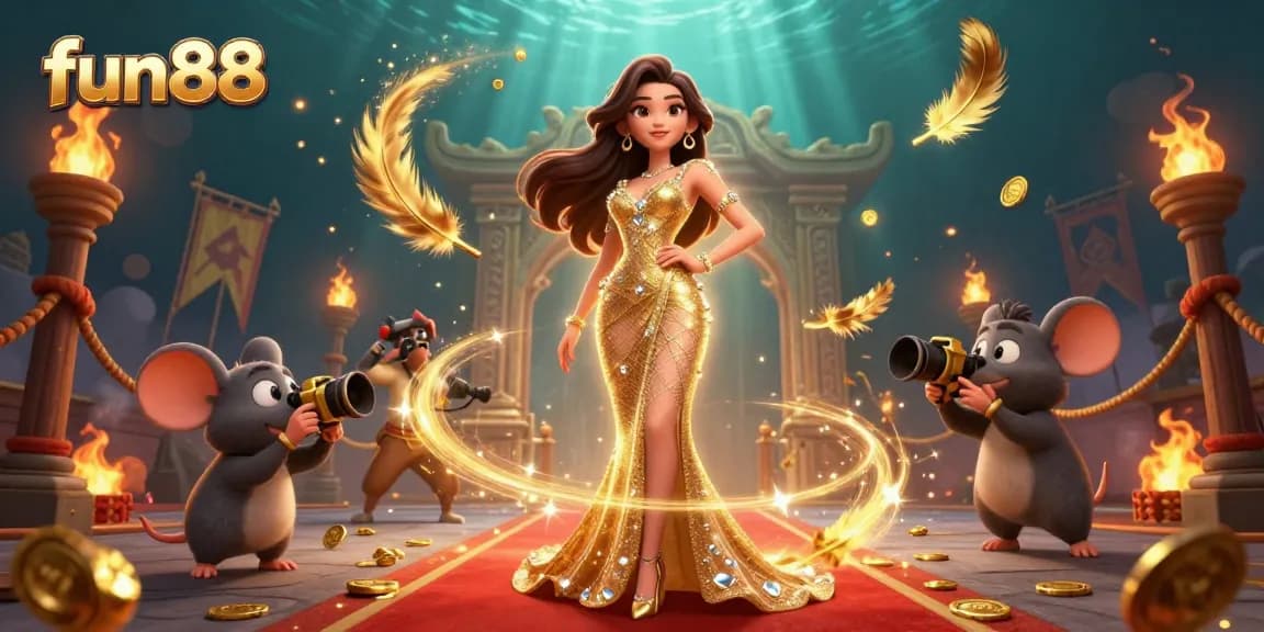 Engage with fun88's vibrant casino gaming scene featuring stunning characters, golden elements, and dynamic action.
