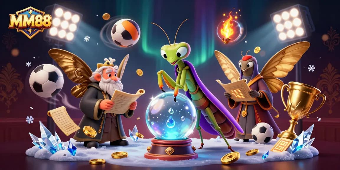 Betting with MM88 using sports elements and mystical characters in a vibrant scene.