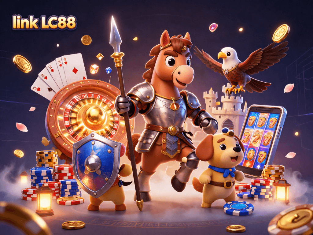 Bet on winning strategies with link LC88 at this vibrant 3D casino scene filled with gaming excitement.