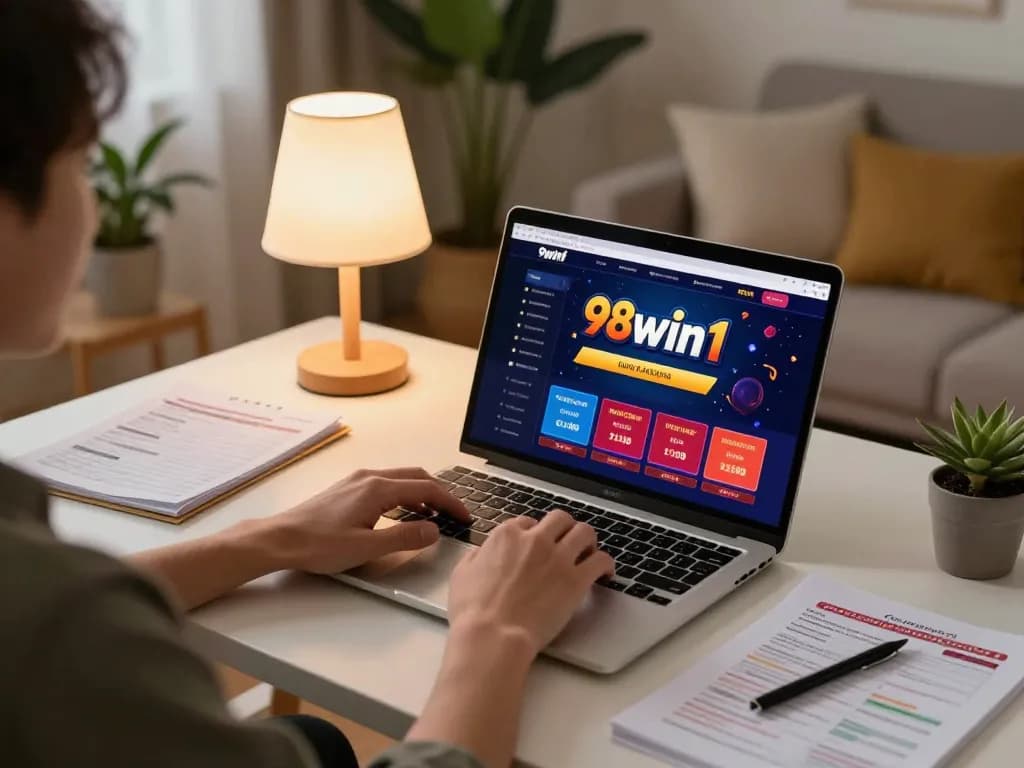 Player engaging with the 98win1 online casino site while organizing betting strategies.
