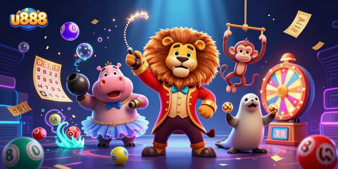 Experience the excitement of u888 with a vibrant casino scene featuring animated characters and dynamic game elements.
