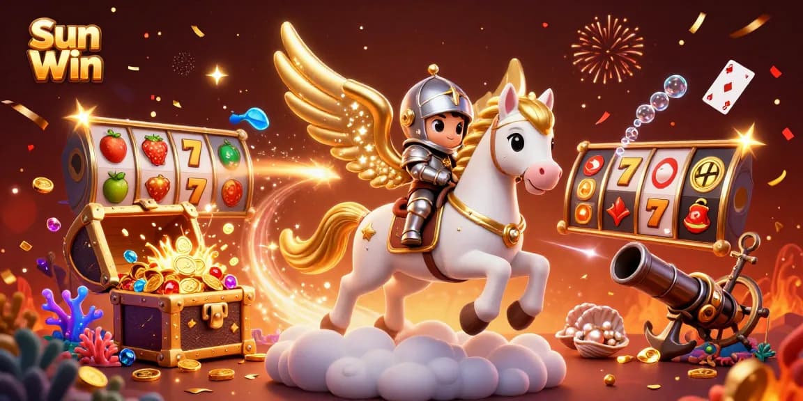 Engage in thrilling gameplay with Sun Win's vibrant celestial scene of a knight and a magical horse.