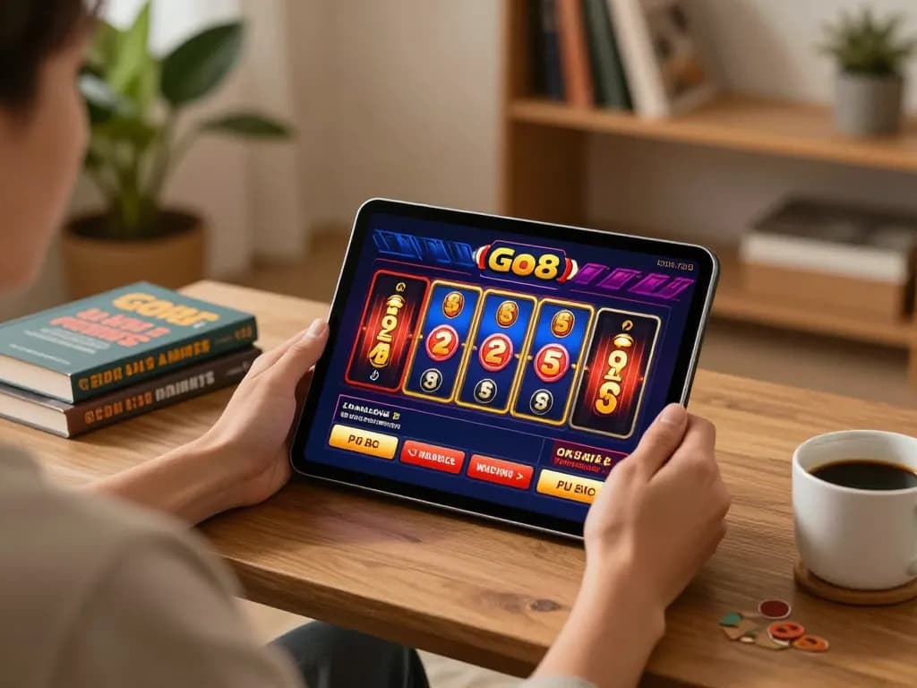 Engage in thrilling Go8 online casino gaming from a cozy setting with tablet in hand