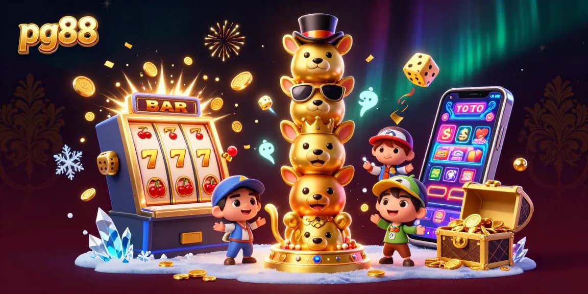 Engage with pg88's thrilling casino experience with a dynamic, cartoonish scene of gaming excitement.