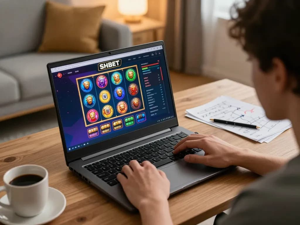 Engaging gameplay on the SHBET casino interface from a cozy home setup, highlighting online gambling