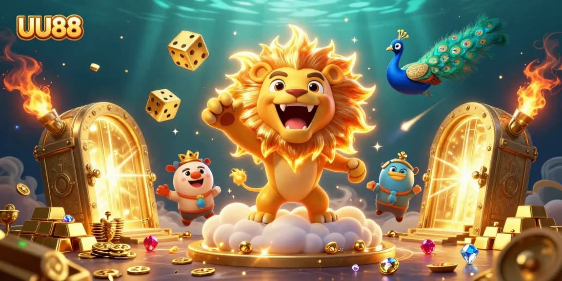 UU88 players enjoy thrilling gaming experiences with golden treasures and vibrant illustrations.