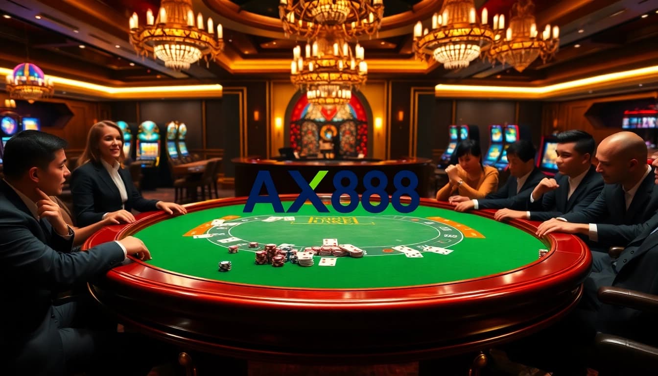 Experience thrilling gameplay at AX88 casino featuring vibrant tables and excited players.