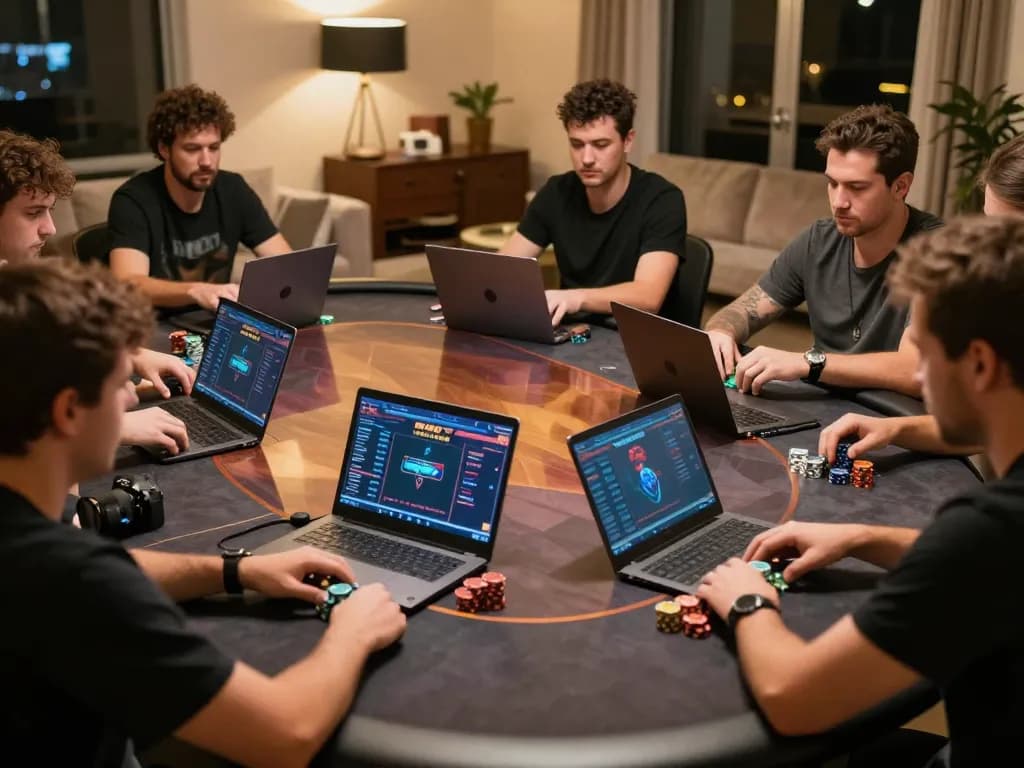 Players enjoying an intense online poker game at SHBET, showcasing strategies and stylish setups
