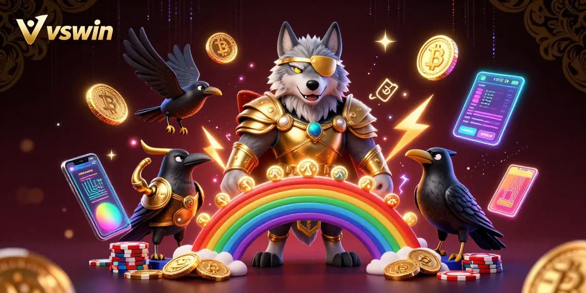 Experience thrilling action at vswin with a Norse mythology-inspired illustration featuring Odin and crypto elements.