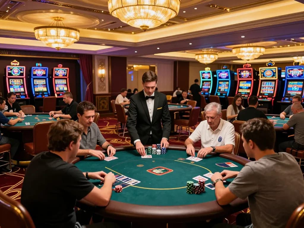 Players enjoying a thrilling poker tournament at 79king-vn casino, showcasing vibrant action.